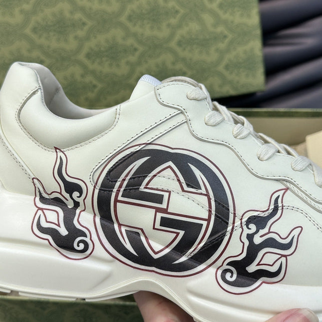 GG RHYTON LEATHER SNEAKERS WITH BLACK LOGO