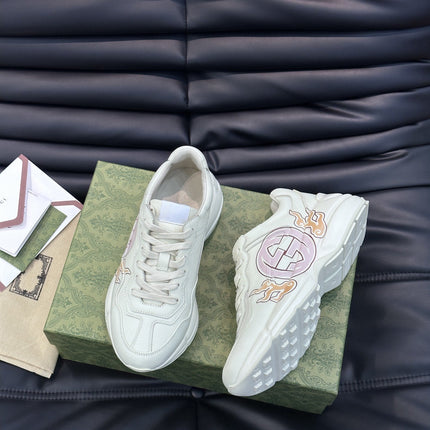 GG RHYTON LEATHER SNEAKERS WITH PINK LOGO