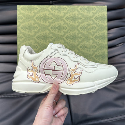 GG RHYTON LEATHER SNEAKERS WITH PINK LOGO