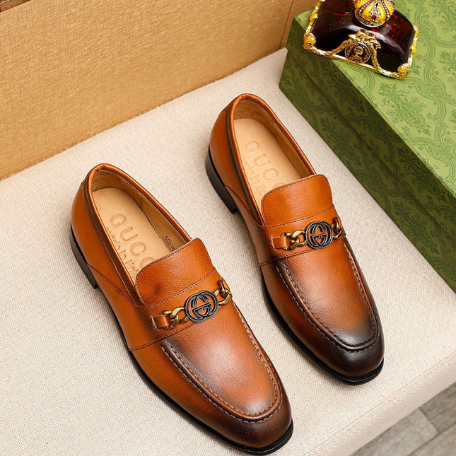 GG MEN'S BROWN LEATHER LOAFERS