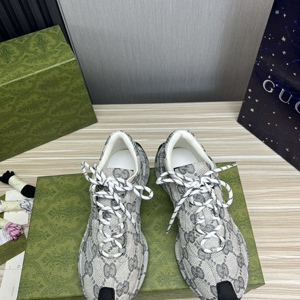 GG RUN GREY LEATHER SNEAKERS