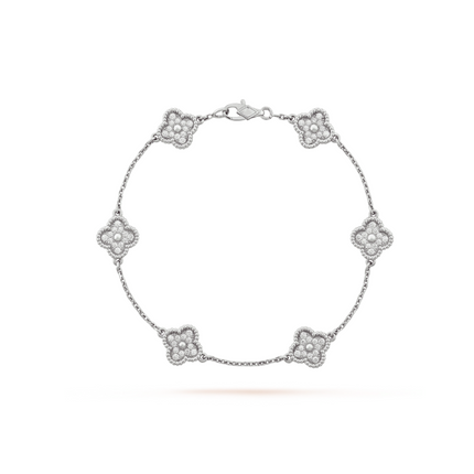 CLOVER 6 MOTIF SILVER DIAMOND BRACELET