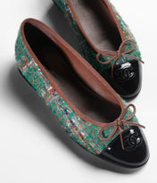 BALLET FLATS DARK GREEN BROWN TWEED