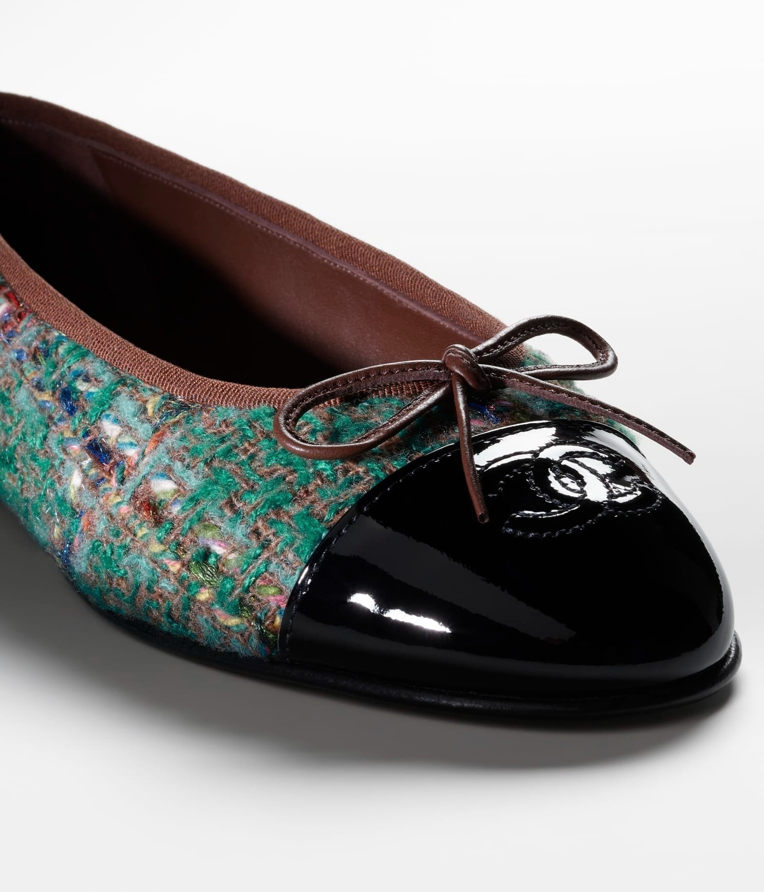 BALLET FLATS DARK GREEN BROWN TWEED
