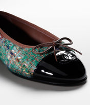 BALLET FLATS DARK GREEN BROWN TWEED