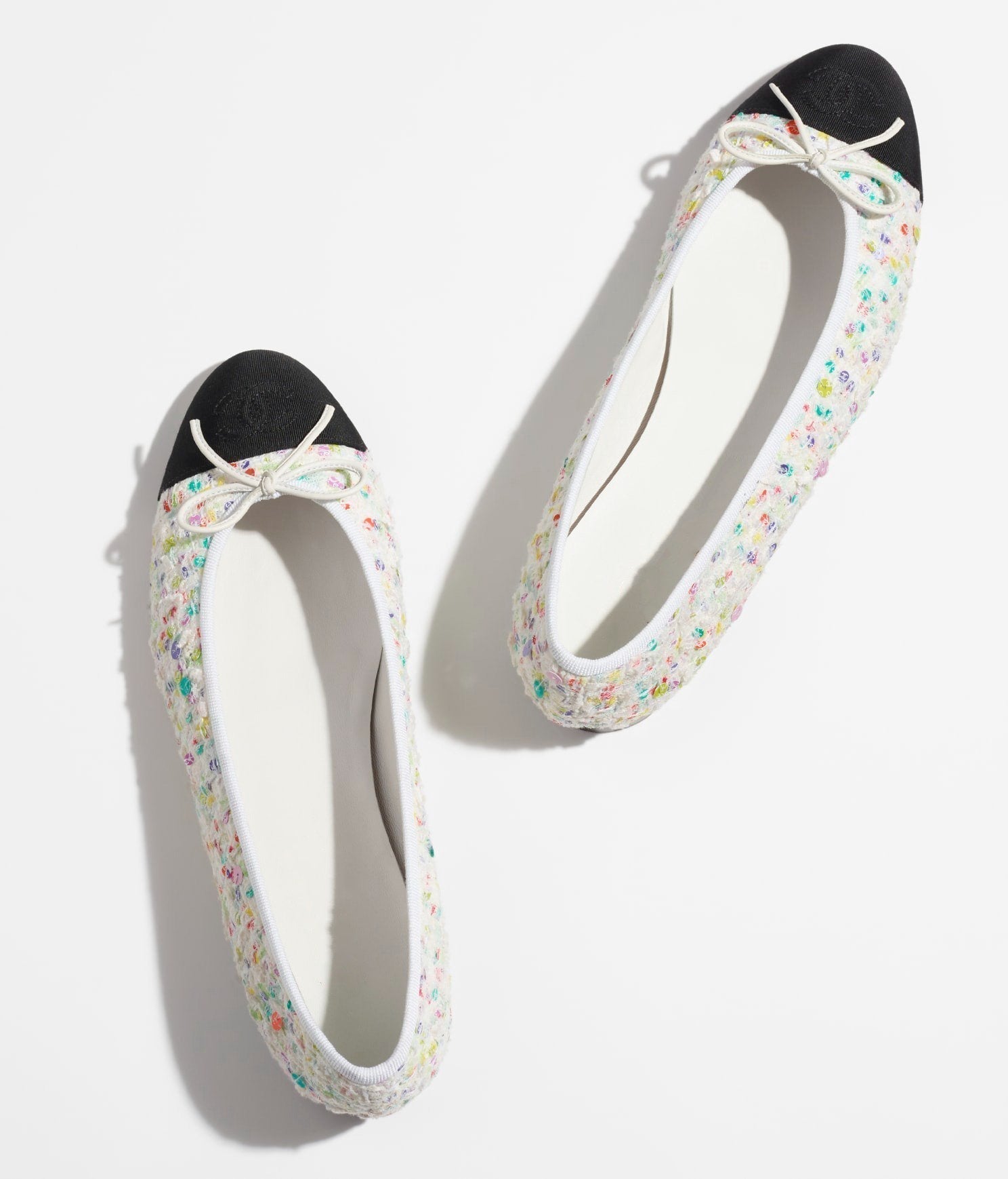 BALLET FLATS ECRU MULTICOLOR BLACK TWEED