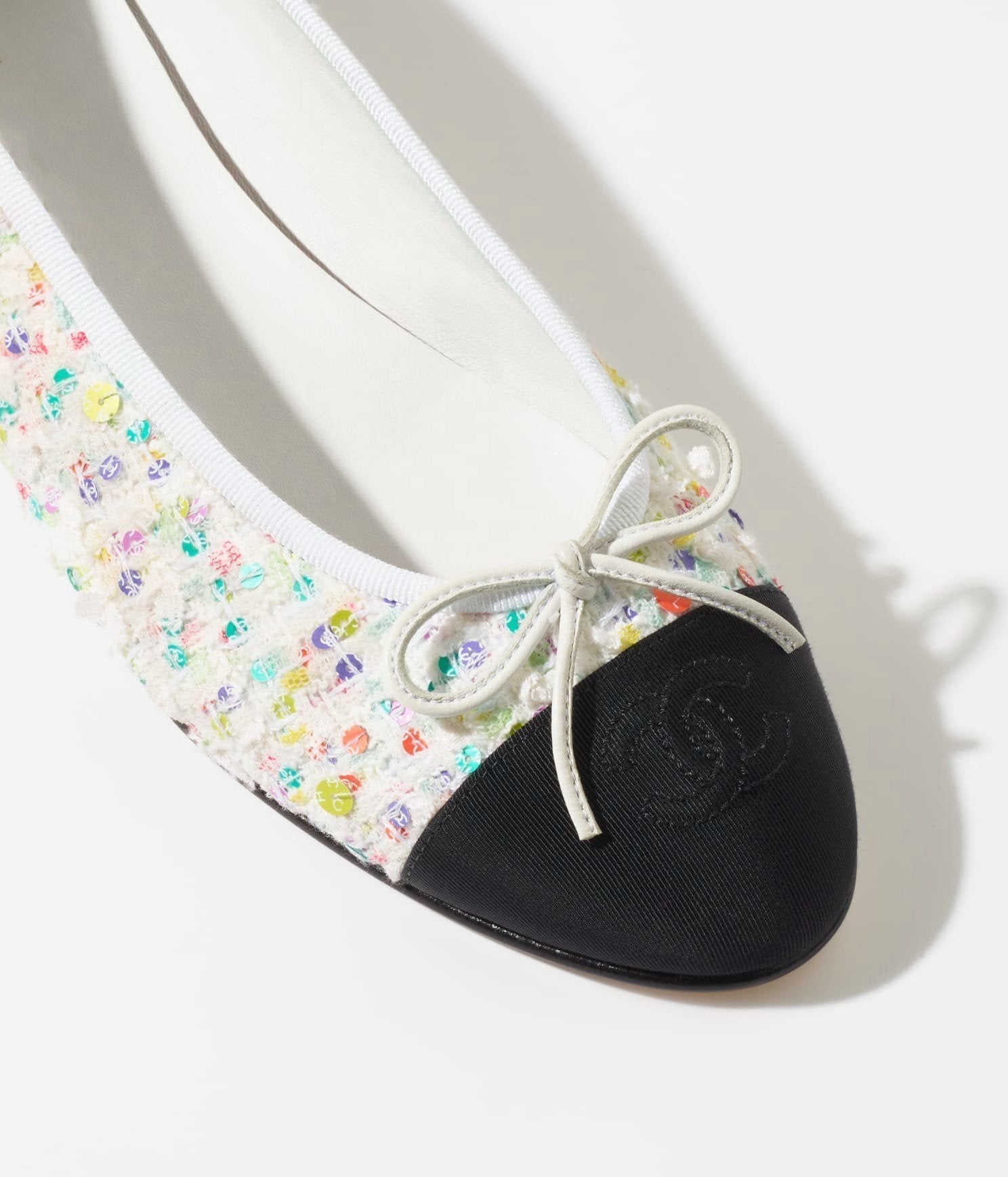 BALLET FLATS ECRU MULTICOLOR BLACK TWEED