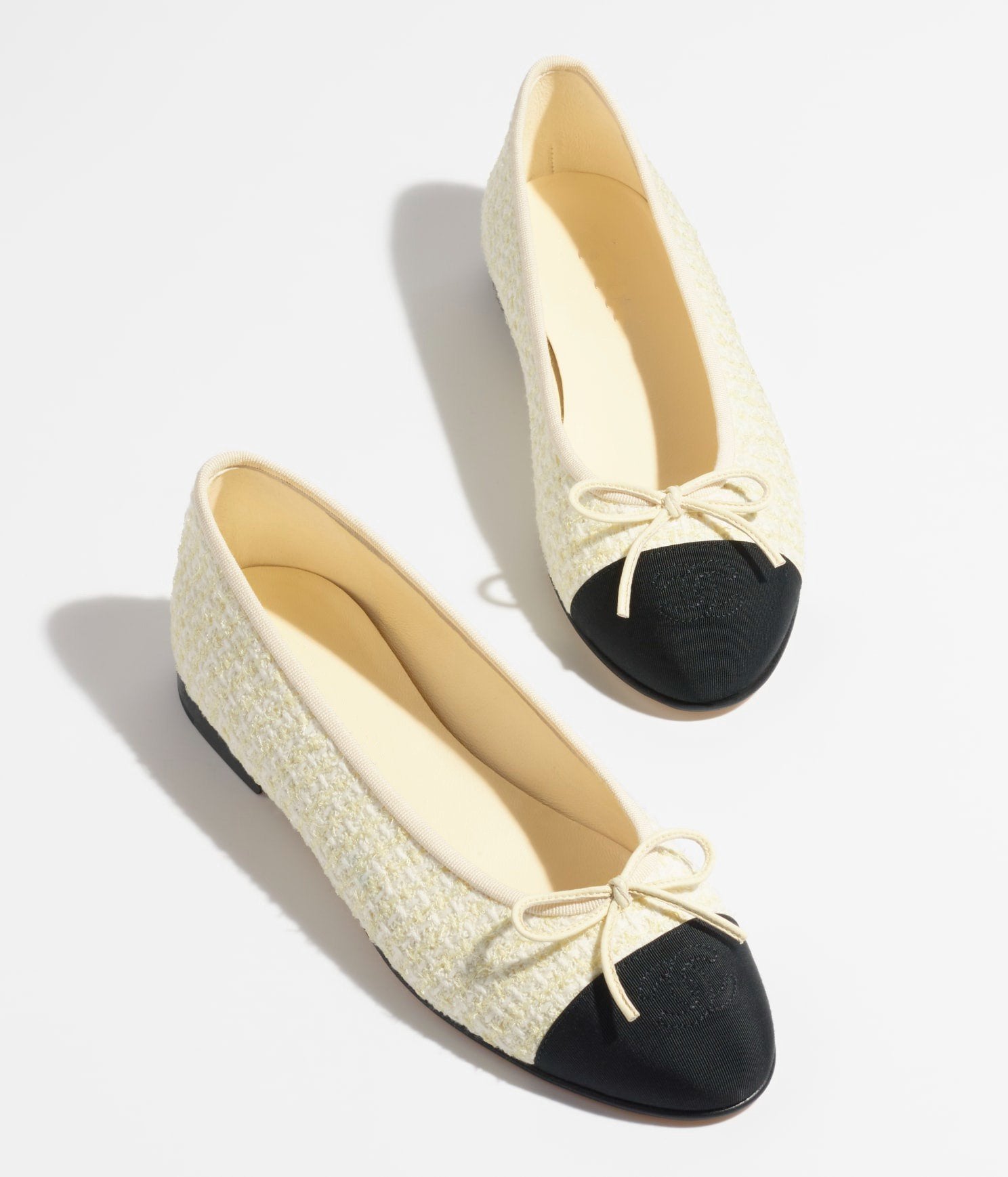 BALLET FLATS LIGHT YELLOW BLACK TWEED