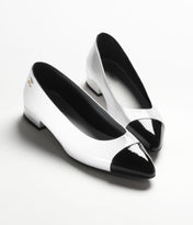 BALLET FLATS WHITE BLACK PATENT CALFSKIN
