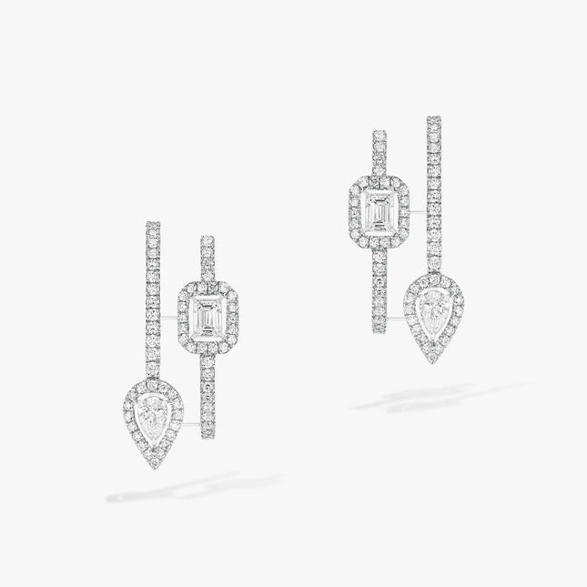 CREOLES MY TWIN 2 RANGS SILVER DIAMOND EARRINGS