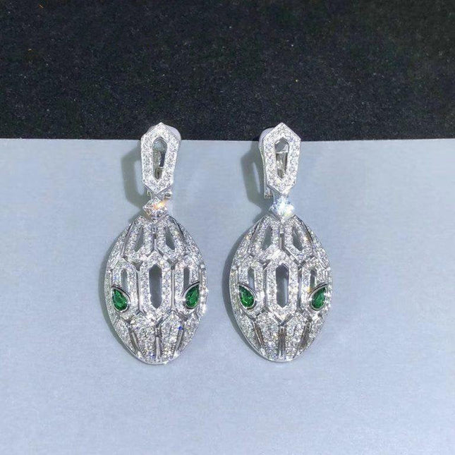 SERPENTI MALACHITE DIAMOND EARRINGS SILVER