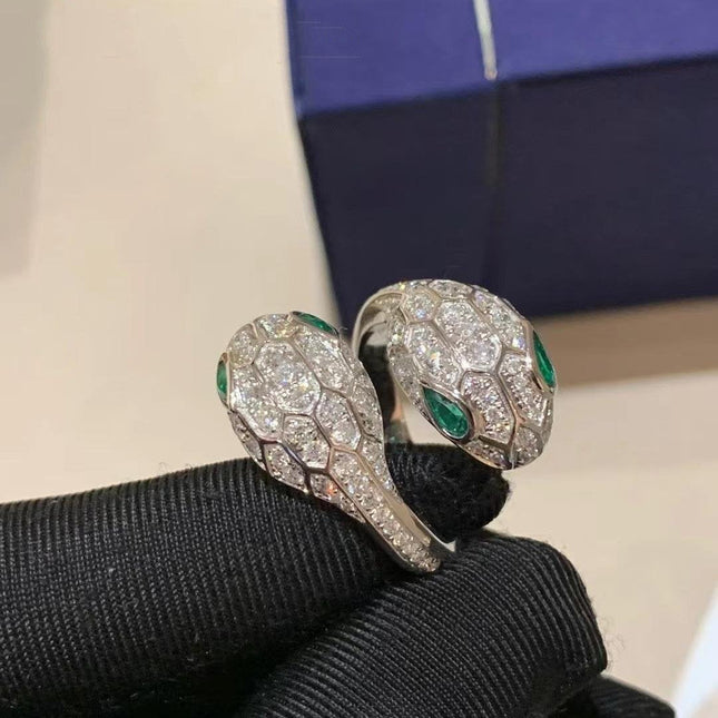 SERPENTI RING MALACHITE DIAMOND DOUBLE SNAKE