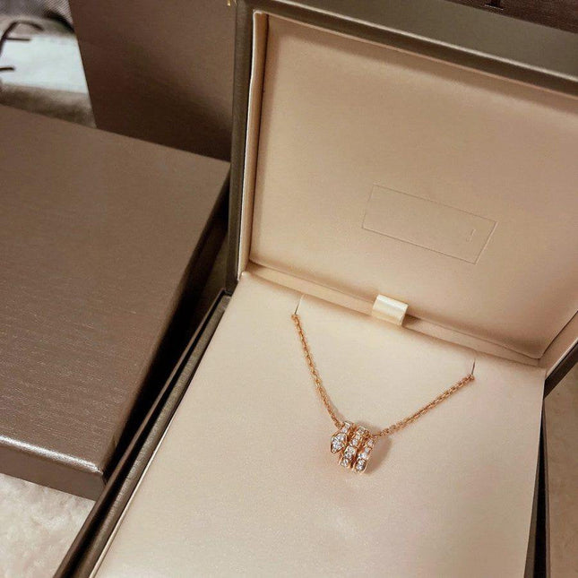 SERPENTI PINK GOLD NECKLACE DOUBLE RING DIAMOND