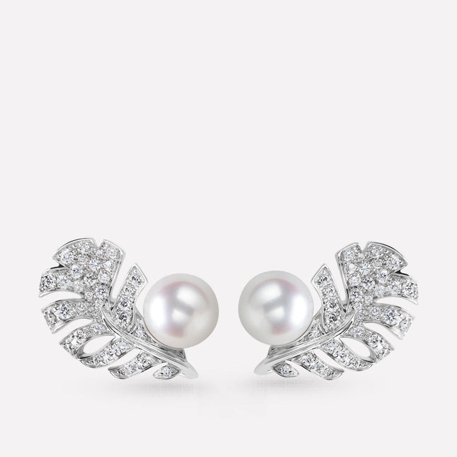 PLUME DE EARRINGS SILVER DIAMOND PEARL