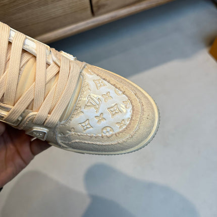 LV TRAINER MONOGRAM DENIM WHITE BEIGE SNEAKE