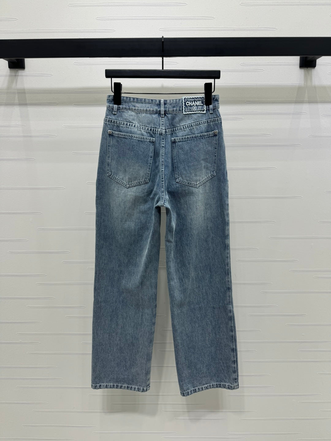 CHANEL HIGH-WAIST STRAIGHT-LEG DENIM PANTS