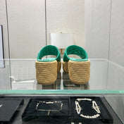 THICK SOLE WEDGE SLIPPERS IN PERSIAN GREEN LAMBSKIN AND BEIGE RUBBER