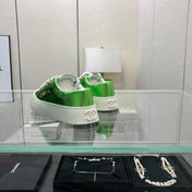 CASUAL SNEAKER IN EMERALD GREEN METALLIC LAMBSKIN WITH GOLD LOGO