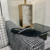 THONG SLIDE IN BLACK SUEDE WITH WHITE DOT