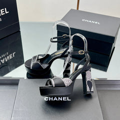 HIGH HEELS SANDAL 90 MM IN BLACK CALFSKIN AND STONE