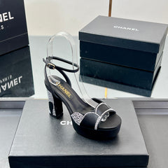 HIGH HEELS SANDAL 90 MM IN BLACK CALFSKIN AND STONE