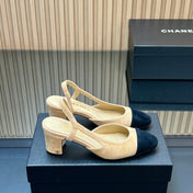 CHANEL 25S SLINGBACK SHOES IN BEIGE AND BLACK SUEDE