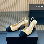 CHANEL 25S SLINGBACK SHOES IN BEIGE AND BLACK SUEDE