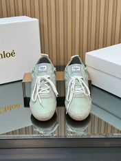 CHLOÉ 26S SNEAKERS IN LIGHT GREEN CALFSKIN AND GREY SUEDE