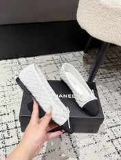 BALLET FLAT 25S IN WHITE MIX BLACK TWEED