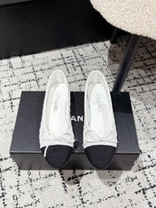 BALLET FLAT 25S IN WHITE MIX BLACK TWEED