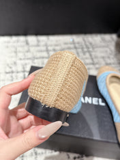 BALLET FLAT 25S IN BLUE AND BEIGE RAFFIA
