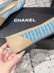 BALLET FLAT 25S IN BLUE AND BEIGE RAFFIA