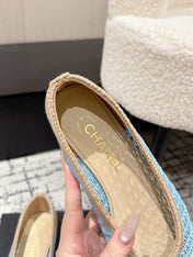 BALLET FLAT 25S IN BLUE AND BEIGE RAFFIA