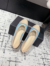 BALLET FLAT 25S IN BLUE AND BEIGE RAFFIA