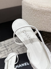 SLINGBACK 25S IN WHITE FABRIC AND BLACK CALFSKIN CANVAS