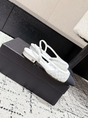 SLINGBACK 25S IN WHITE FABRIC AND BLACK CALFSKIN CANVAS