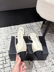 SLINGBACK 25S IN OFF WHITE AND BLACK FABRIC