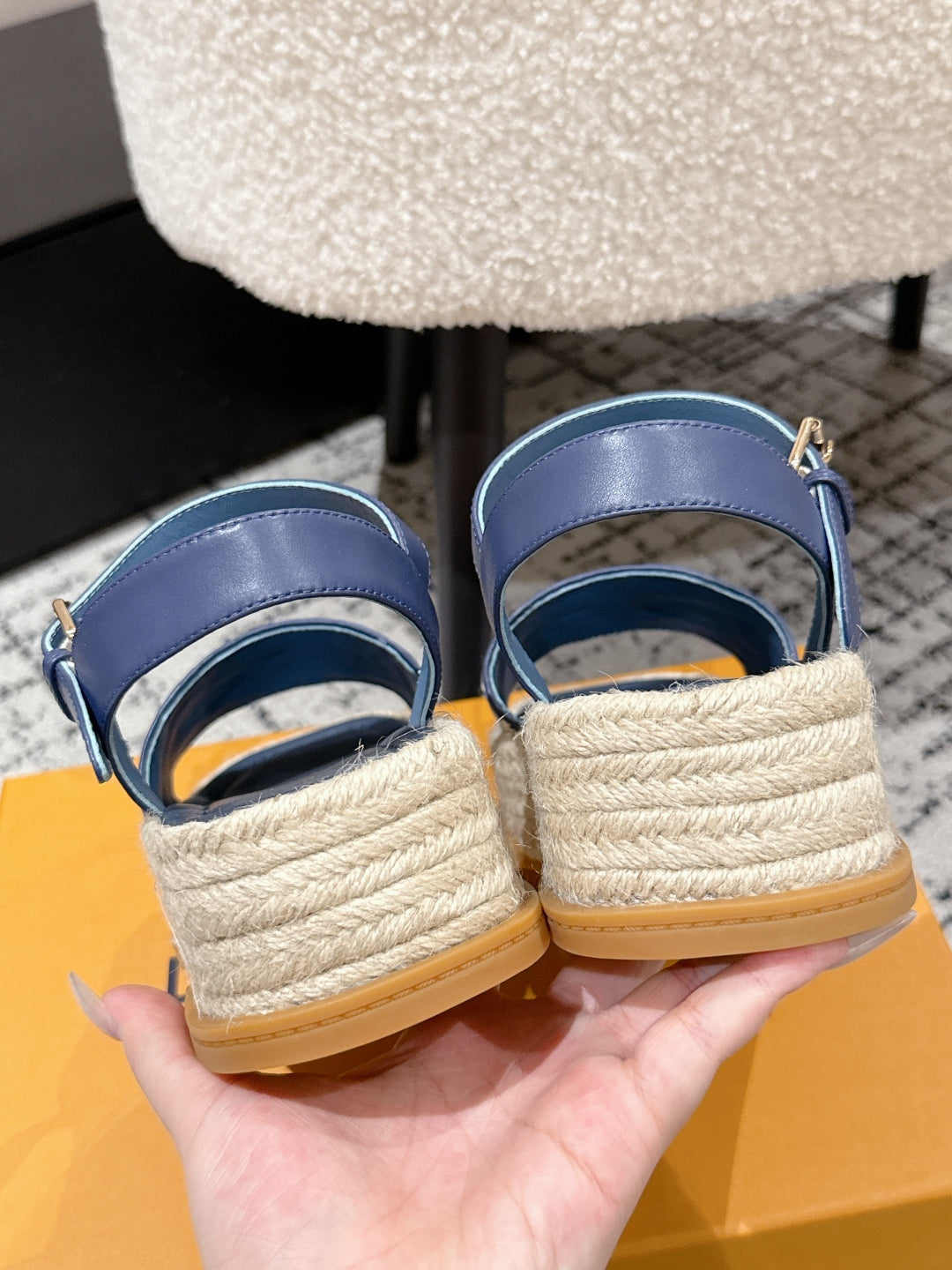 LV PLATFORM ESPADRILLE SANDALS 25S IN DARK BLUE FABRIC