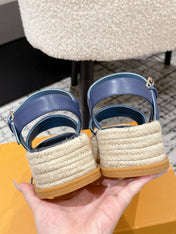 LV PLATFORM ESPADRILLE SANDALS 25S IN DARK BLUE FABRIC