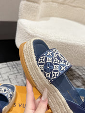 LV PLATFORM ESPADRILLE SANDALS 25S IN DARK BLUE FABRIC