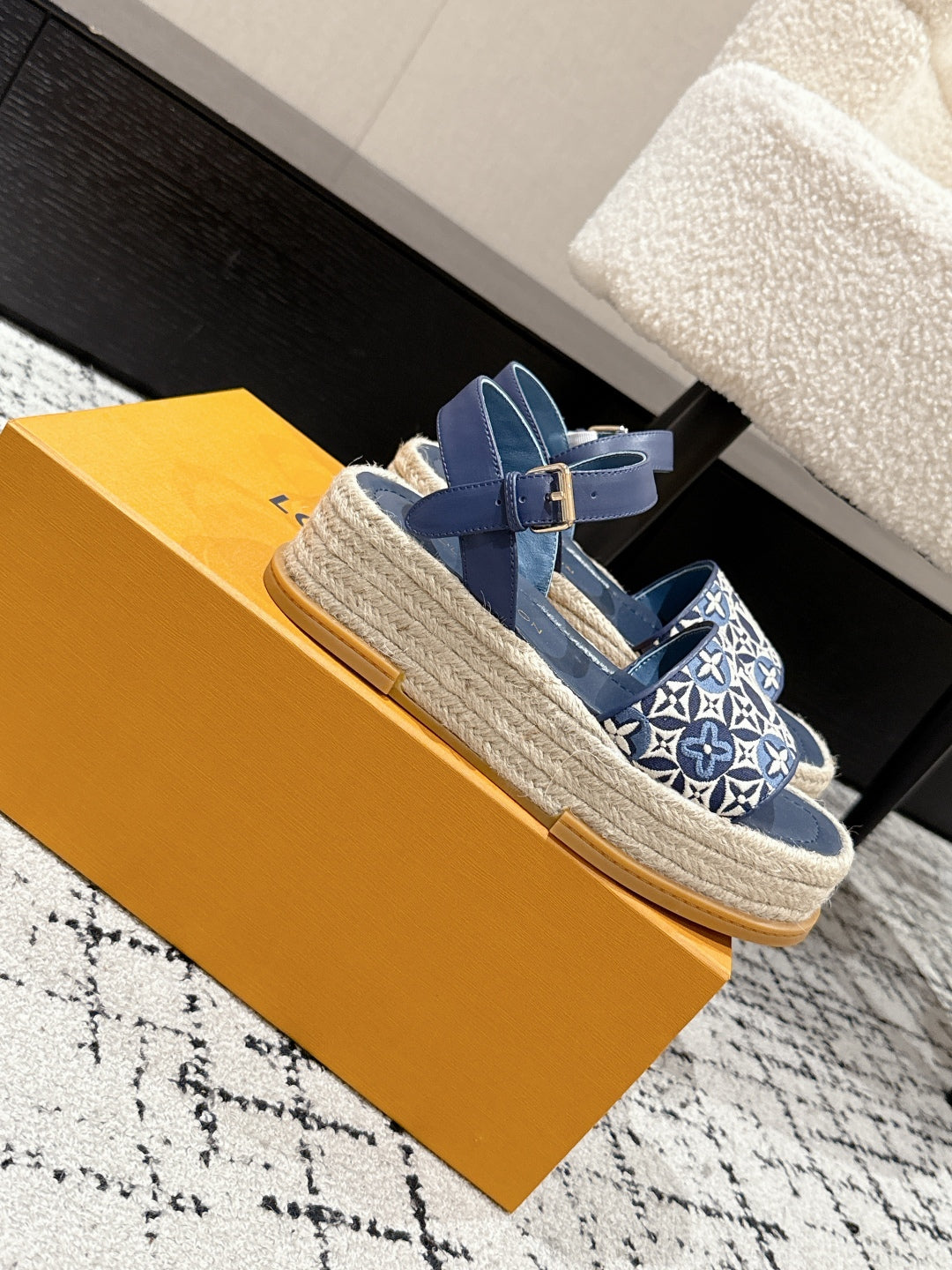 LV PLATFORM ESPADRILLE SANDALS 25S IN DARK BLUE FABRIC