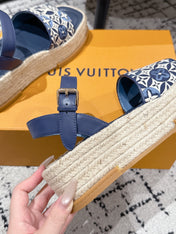 LV PLATFORM ESPADRILLE SANDALS 25S IN DARK BLUE FABRIC