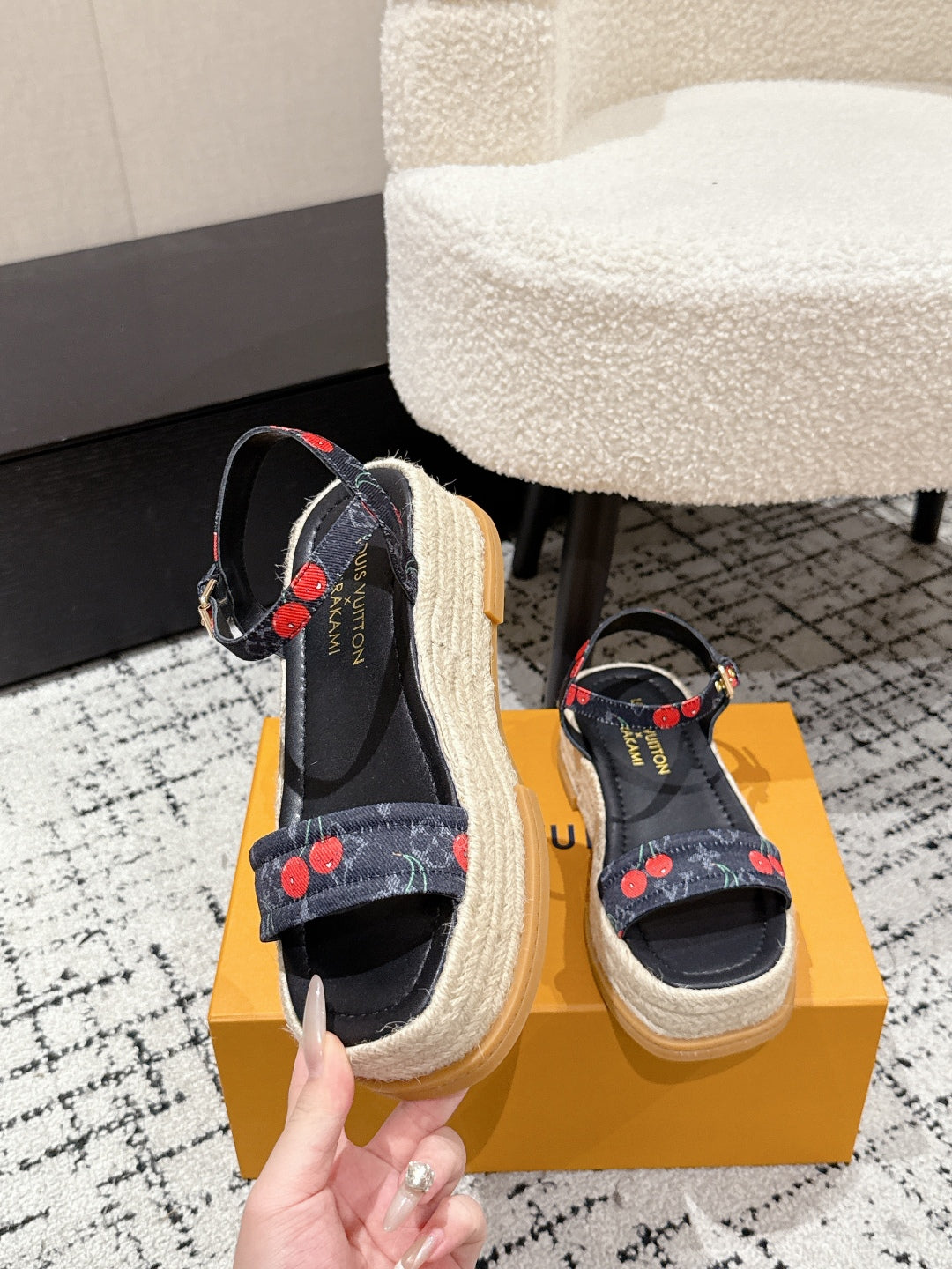 LV PLATFORM ESPADRILLE SANDALS 25S IN NAVY BLUE DENIM