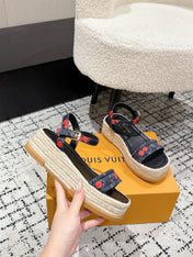 LV PLATFORM ESPADRILLE SANDALS 25S IN NAVY BLUE DENIM
