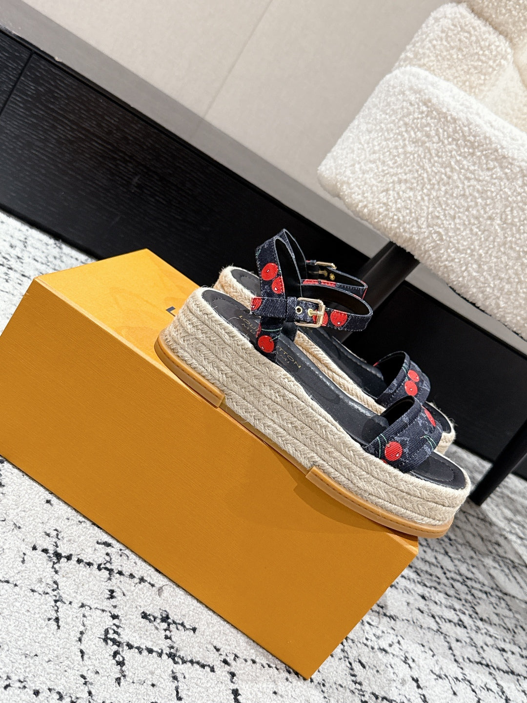 LV PLATFORM ESPADRILLE SANDALS 25S IN NAVY BLUE DENIM