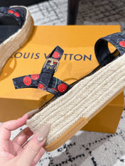 LV PLATFORM ESPADRILLE SANDALS 25S IN NAVY BLUE DENIM