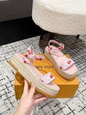 LV PLATFORM ESPADRILLE SANDALS 25S IN LIGHT PINK DENIM