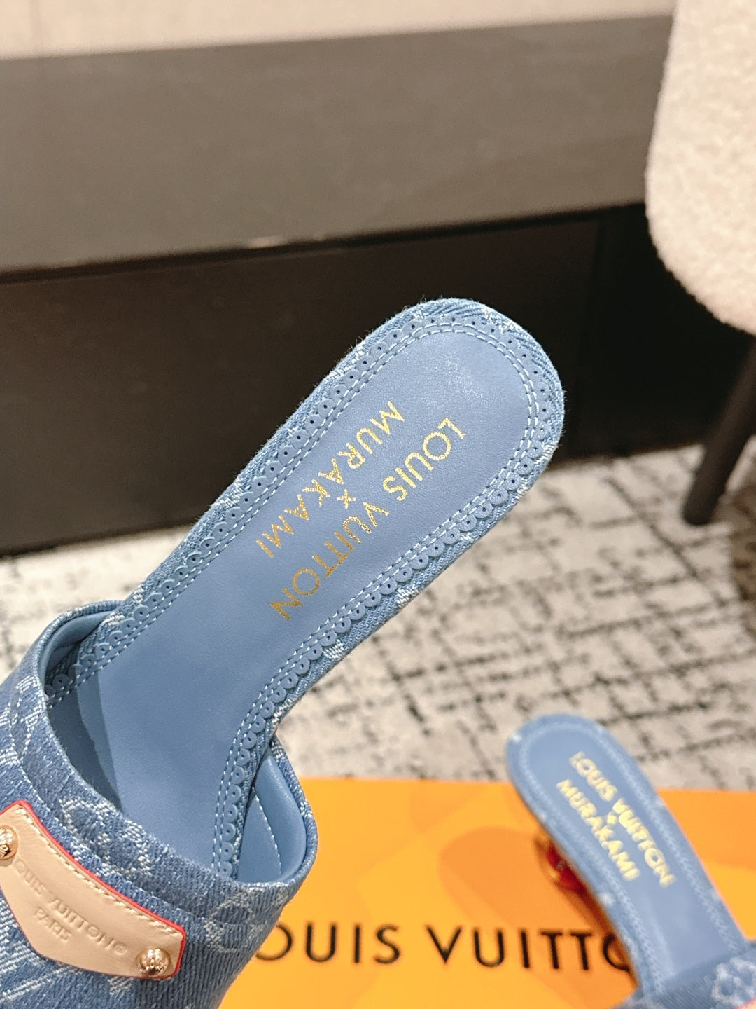 LV CHERRY HIGH HEELS 25S 55 MM IN BLUE DENIM STYLE 5