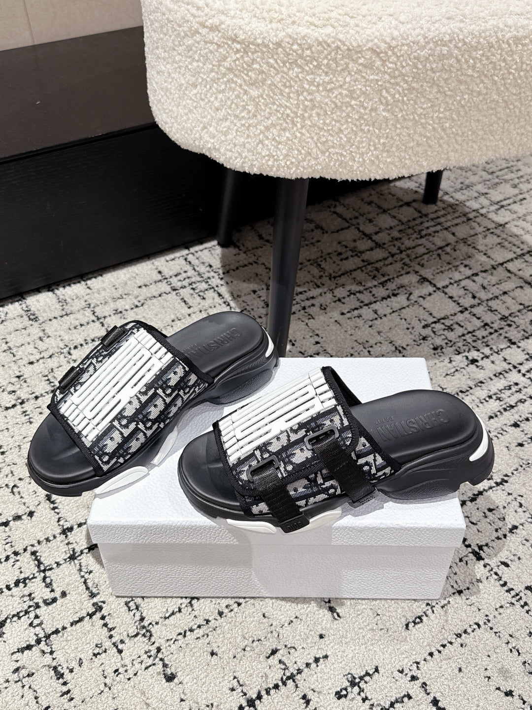 DIOR ADJUSTABLE STRAP SANDALS 25S 50 MM IN BLACK FABRIC MIX CALFSKIN STYLE 4