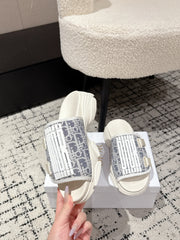 DIOR ADJUSTABLE STRAP SANDALS 25S 50 MM IN CREAM GREY FABRIC MIX WHITE CALFSKIN STYLE 3